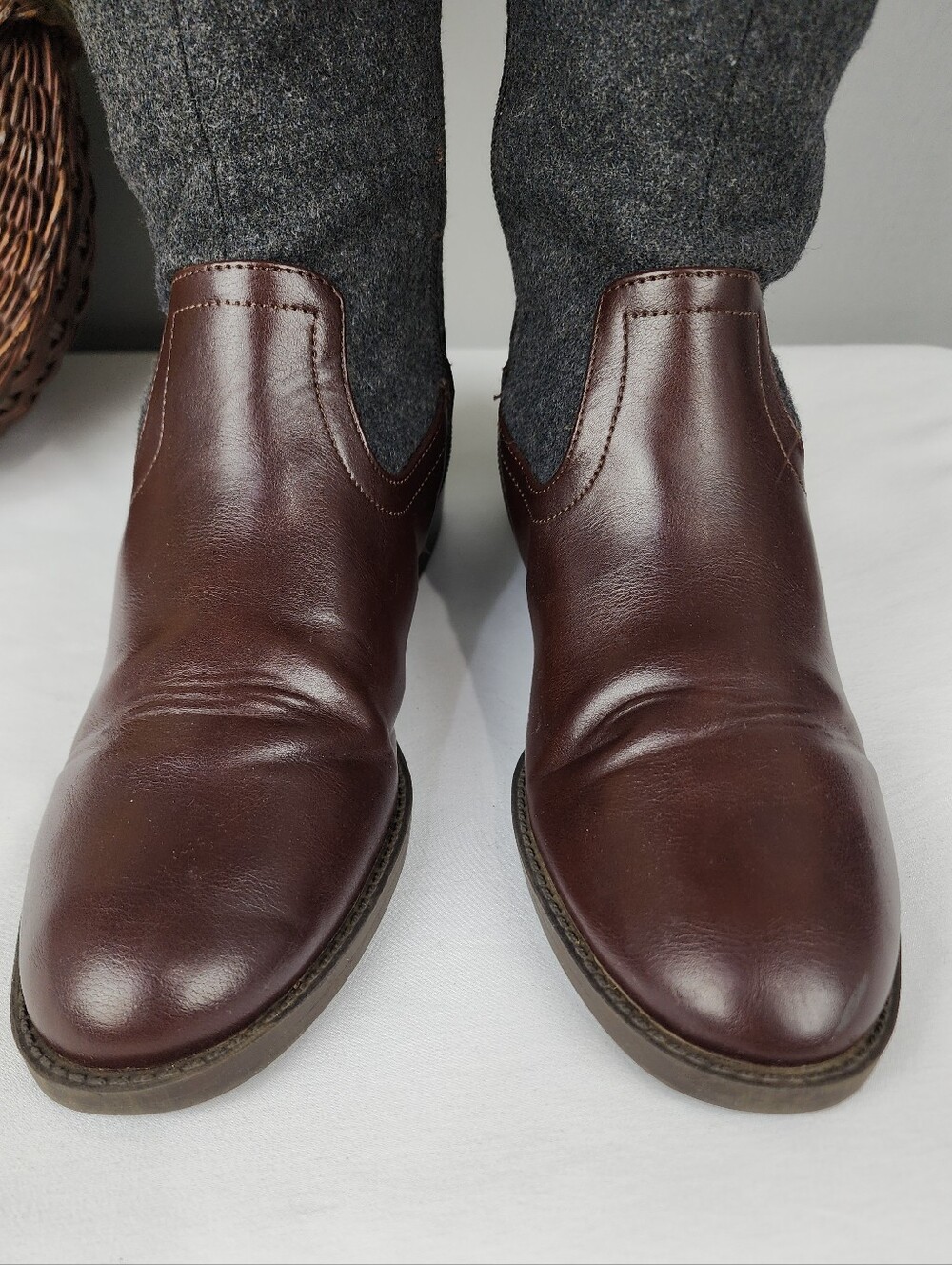 Tommy Hilfiger Madelen Tall Boots - Brown Leather & Grey Wool Sz 8 - Picture 2 of 11